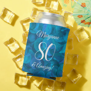 Elegant Ocean Blue 80 and Amazing Birthday Party Can Cooler