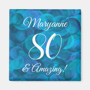 Elegant Ocean Blue 80 and Amazing Birthday Party Magnet