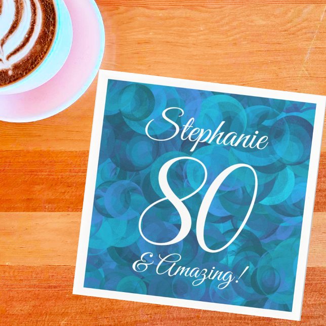 Elegant Ocean Blue 80 and Amazing Birthday Party Napkin (Creator Uploaded)