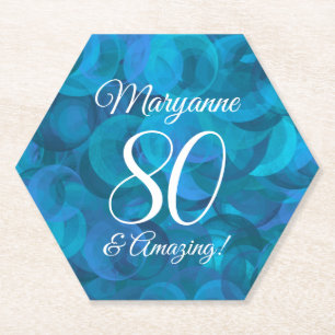 Elegant Ocean Blue 80 and Amazing Birthday Party Paper Coaster