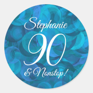 Elegant Ocean Blue 90 and Nonstop Birthday Favour Classic Round Sticker