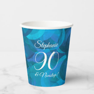Elegant Ocean Blue 90 and Nonstop Birthday Party Paper Cups