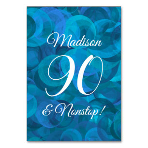Elegant Ocean Blue 90 and Nonstop Birthday Party Table Number