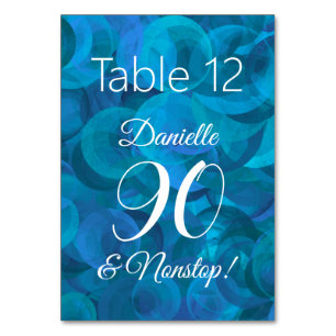 Elegant Ocean Blue 90 and Nonstop Birthday Party Table Number
