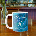 Elegant Ocean Blue 90 and Nonstop Personalized Coffee Mug<br><div class="desc">Elegant Ocean Blue 90 and Nonstop Personalized Coffee Mug This is a special unique elegant abstract Ocean Blue art birthday mug specially designed for your friends who are turning 90 and Nonstop! Personalize this mug with their name. Pair this mug with a wine label or an elegant Ocean Blue personalized...</div>