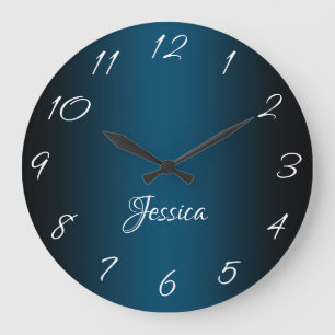 Elegant Ocean Blue and Black Ombre Personalized Large Clock