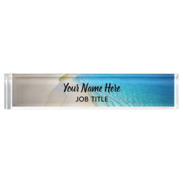 Elegant Ocean Blue Beach Signature Desk Name Plate (Front)