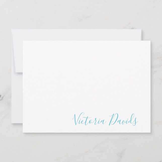 Elegant Ocean Blue Personalized Signature Script Card (Front)
