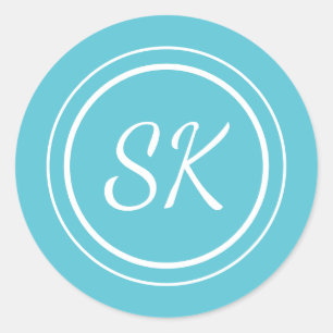 Elegant Ocean Blue Professional Monogram Business Classic Round Sticker