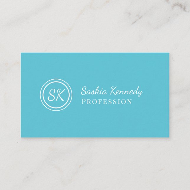 Elegant Ocean Blue Script Professional Monogram Business Card (Front)
