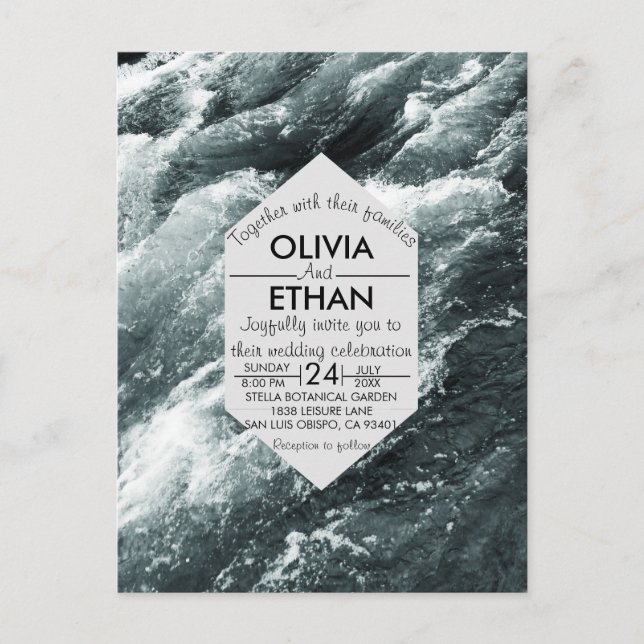 Elegant ocean blue waves Invitation Postcard (Front)