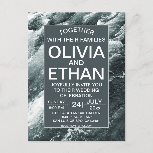 Elegant ocean blue waves Invitation Postcard (Front)