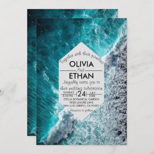 Elegant ocean blue waves Wedding Invitation