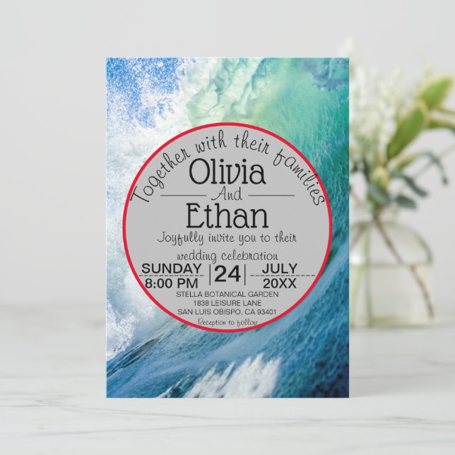 Elegant ocean blue waves Wedding Invitation (Standing Front)