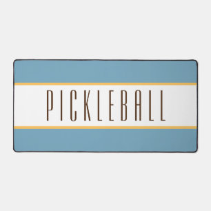 Elegant Ocean Blue White Stripes PICKLEBALL Text  Desk Mat