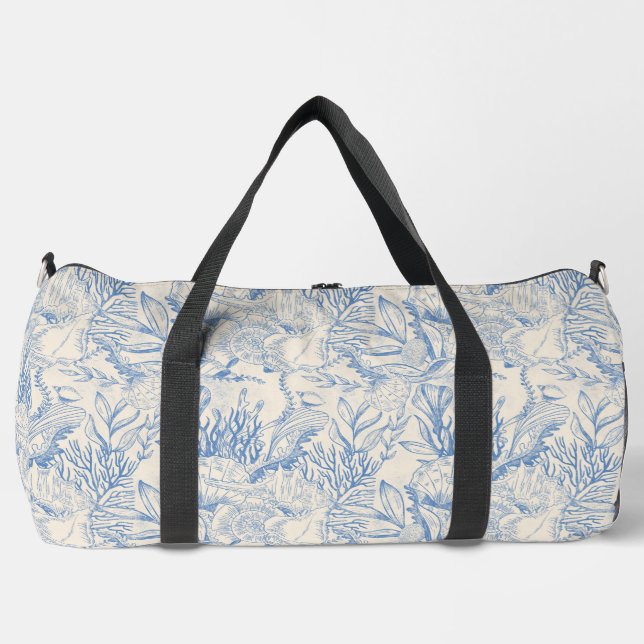 Elegant ocean-coloured toile duffle bag (Front)