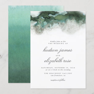 Elegant Ocean Green Ombre Watercolor Wedding Invitation