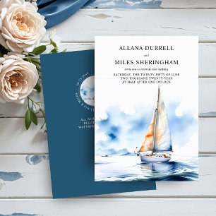 Elegant Ocean Sailboat Watercolor Coastal Wedding Invitation