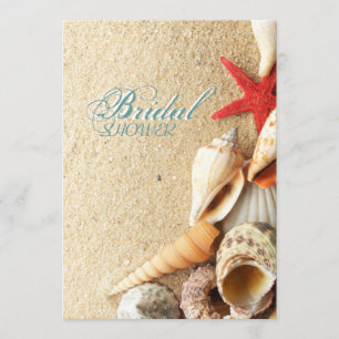 elegant ocean sand seashells beach bridal shower invitation
