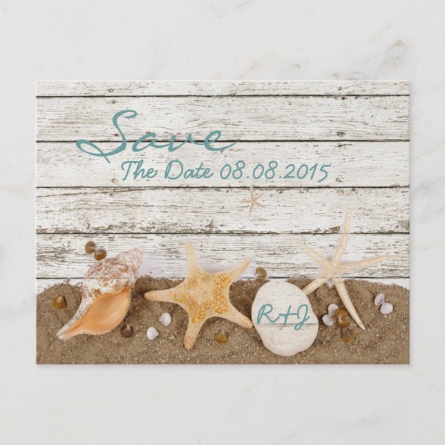 elegant ocean seashells beach save the date announcement postcard (Front)