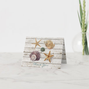 elegant ocean seashells beach wedding thank you card