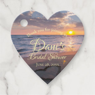 Elegant Ocean Sunset, Beach Heart Bridal Shower Favour Tags