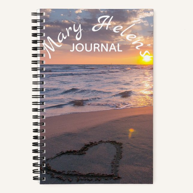 Elegant Ocean Sunset Name Journal Spiral Notebook (Front)