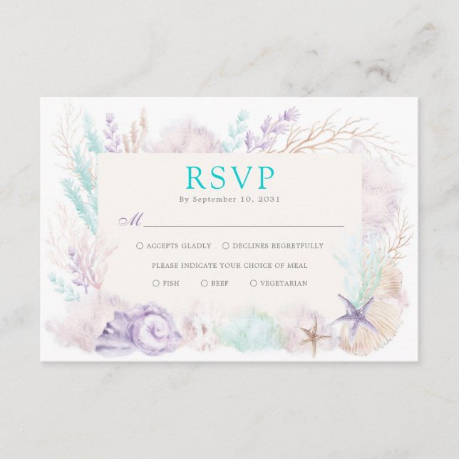 Elegant Ocean Under the  Sea Beach Wedding RSVP Enclosure Card (Front)