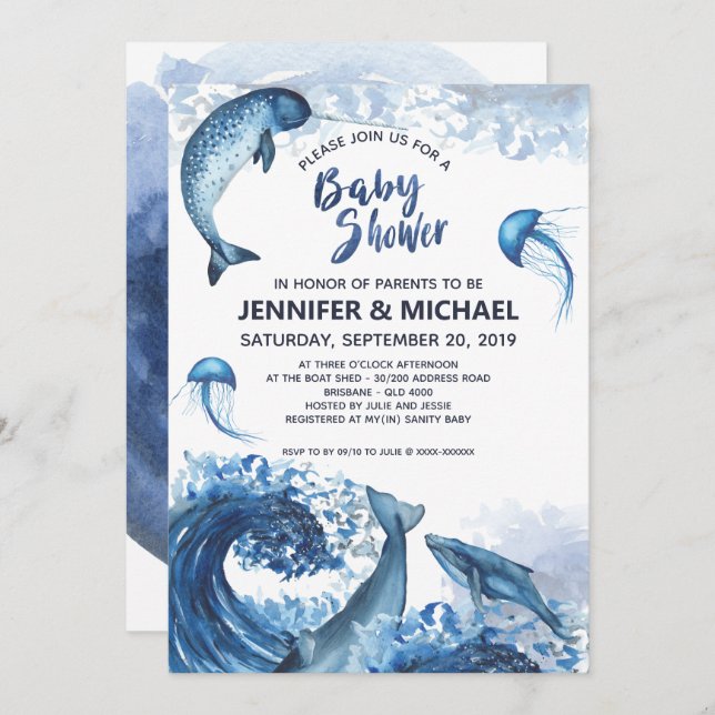 Elegant Ocean Watercolor Baby Shower Invitation (Front/Back)