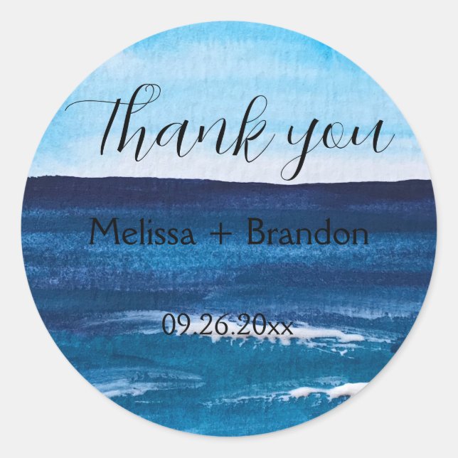 Elegant Ocean Waves Beach Sea Destination Wedding  Classic Round Sticker (Front)