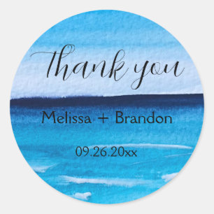 Elegant Ocean Waves Beach Sea Destination Wedding  Classic Round Sticker