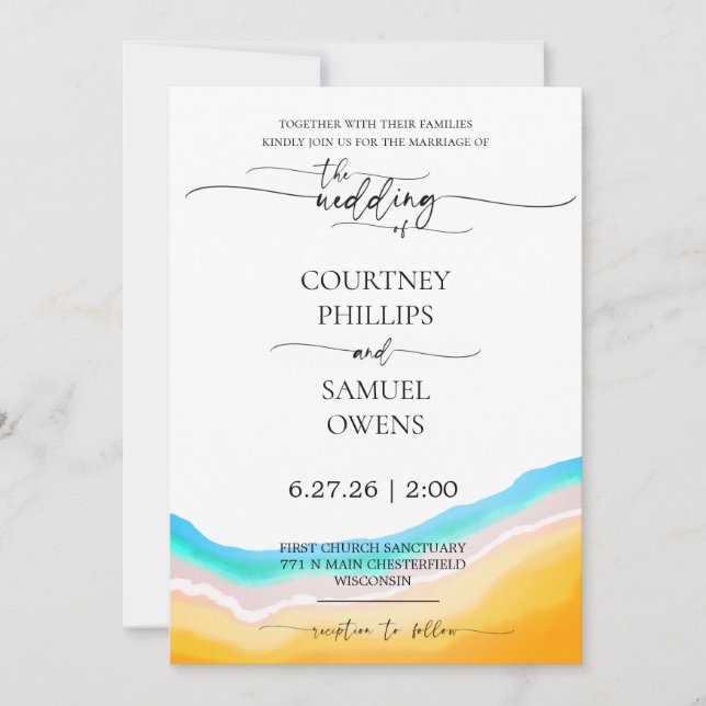 Elegant Ocean Waves Wedding Invitation (Front)