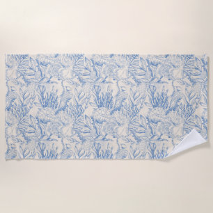 Elegant oceane blue toile beach towel
