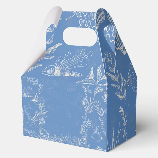 Elegant oceane blue toile favor box (Front)
