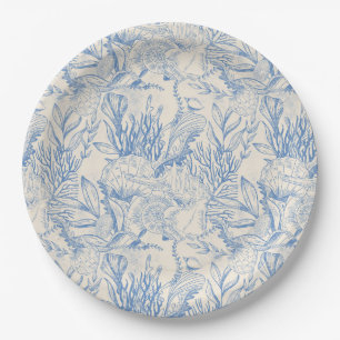 Elegant oceane blue toile paper plate