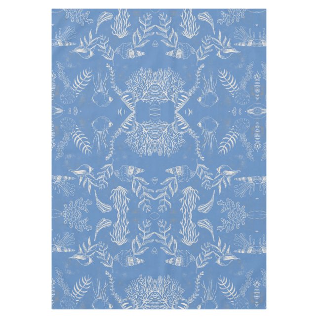 Elegant oceane blue toile tablecloth (Front)