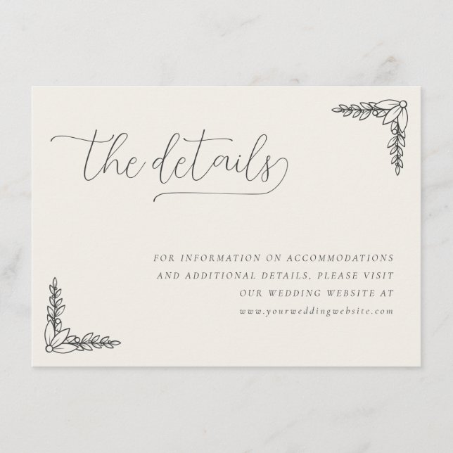 Elegant Off-White Botanical Line Drawings Enclosure Card (Front)