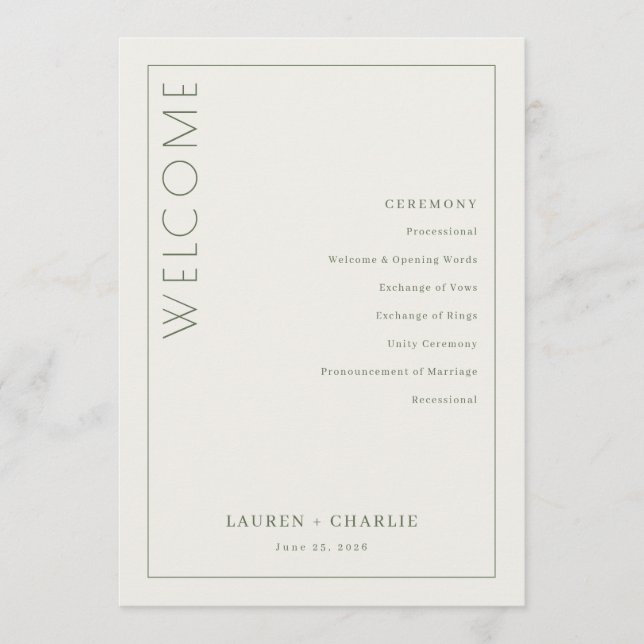 Elegant Off-White Ceremony Schedule Program (Front)