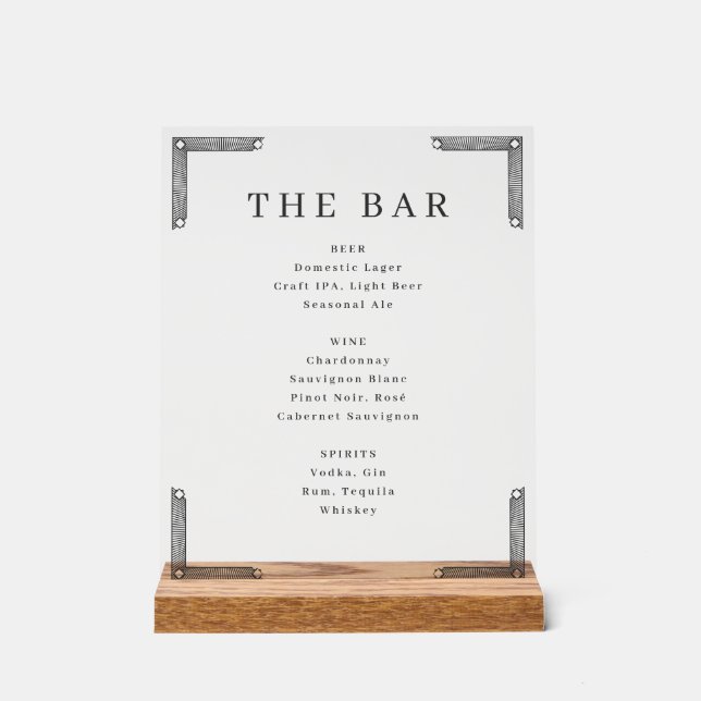 Elegant Off-White Geometric Bar Menu Acrylic Sign (Front)