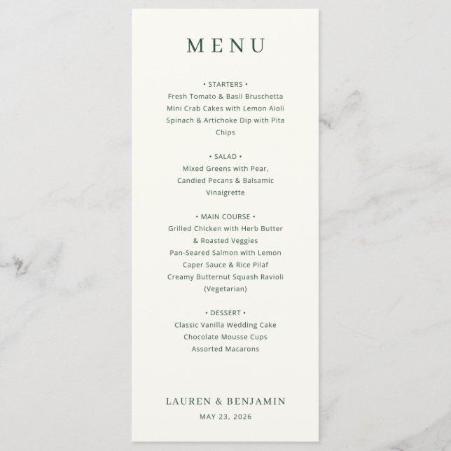 Elegant Off-White Serif Wedding Menu (Front)