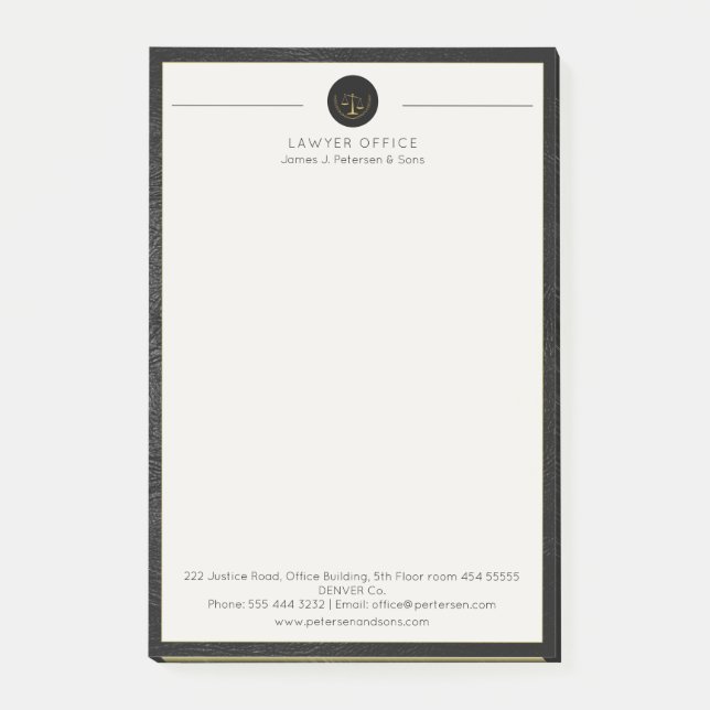 Elegant office legal scales of justice custom post-it notes (Front)