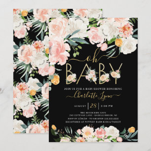 Elegant Oh Baby Blush Pink Gold Floral Baby Shower Invitation
