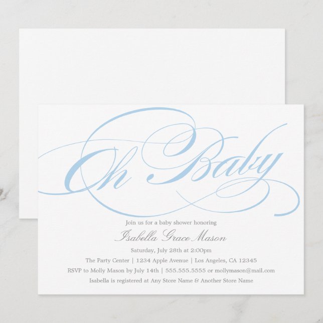 Elegant Oh Baby In Blue | Baby Shower Invitation (Front/Back)