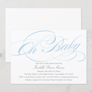 Elegant Oh Baby In Blue   Baby Shower Invitation
