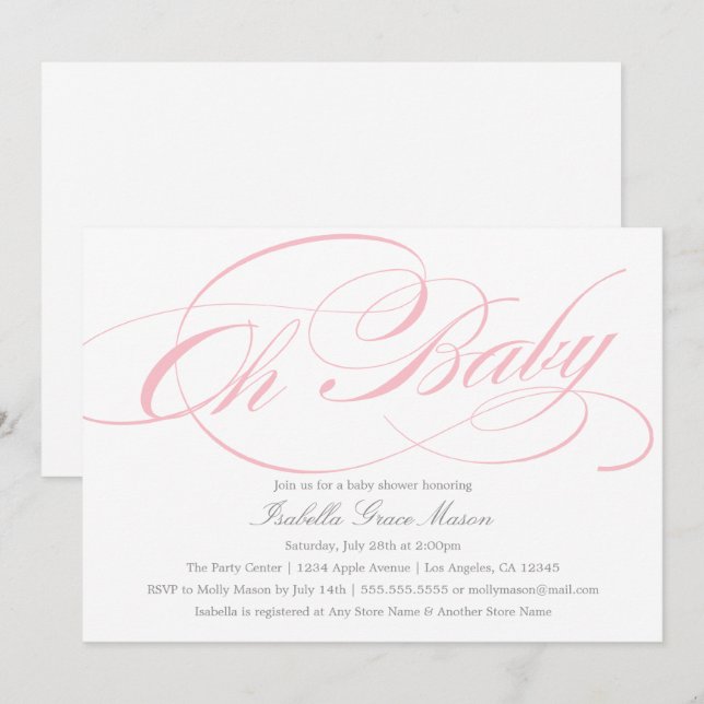 Elegant Oh Baby In Pink | Baby Shower Invitation (Front/Back)