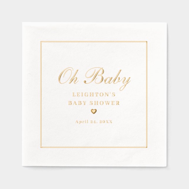 Elegant Oh Baby Script Calligraphy Baby Shower Foil Napkins (Front)