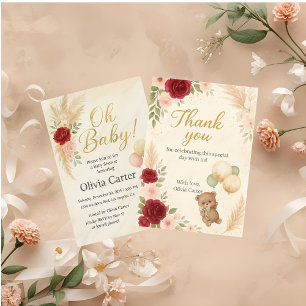 Elegant Oh Baby Shower Invitation with Teddy Bear 