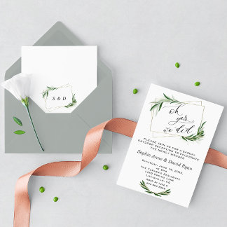 Elegant Oh Yes We Did Olive Gold Wedding Invitation