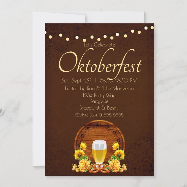 Elegant Oktoberfest Beer, Keg, Chrysanthemums Invitation (Front)