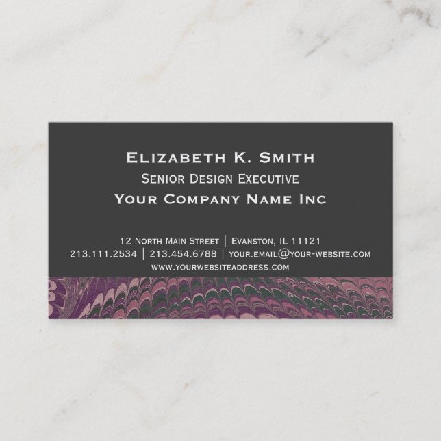 Elegant Old Fashioned Antique Purple Marbled Business Card (Front)
